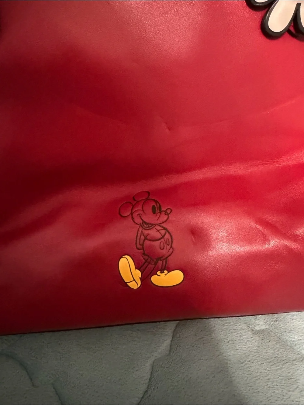 Coach Red Leather Tote with Mickey Charm